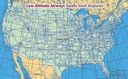 Рис. 2 Схема низковысотных воздушных трасс используемых легкими самолетами в США